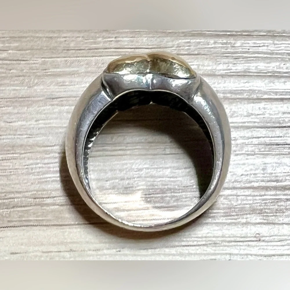 Vintage Designer Hallmarked 950 Silver & 18K Gold Puffy X Band Ring, Size 7